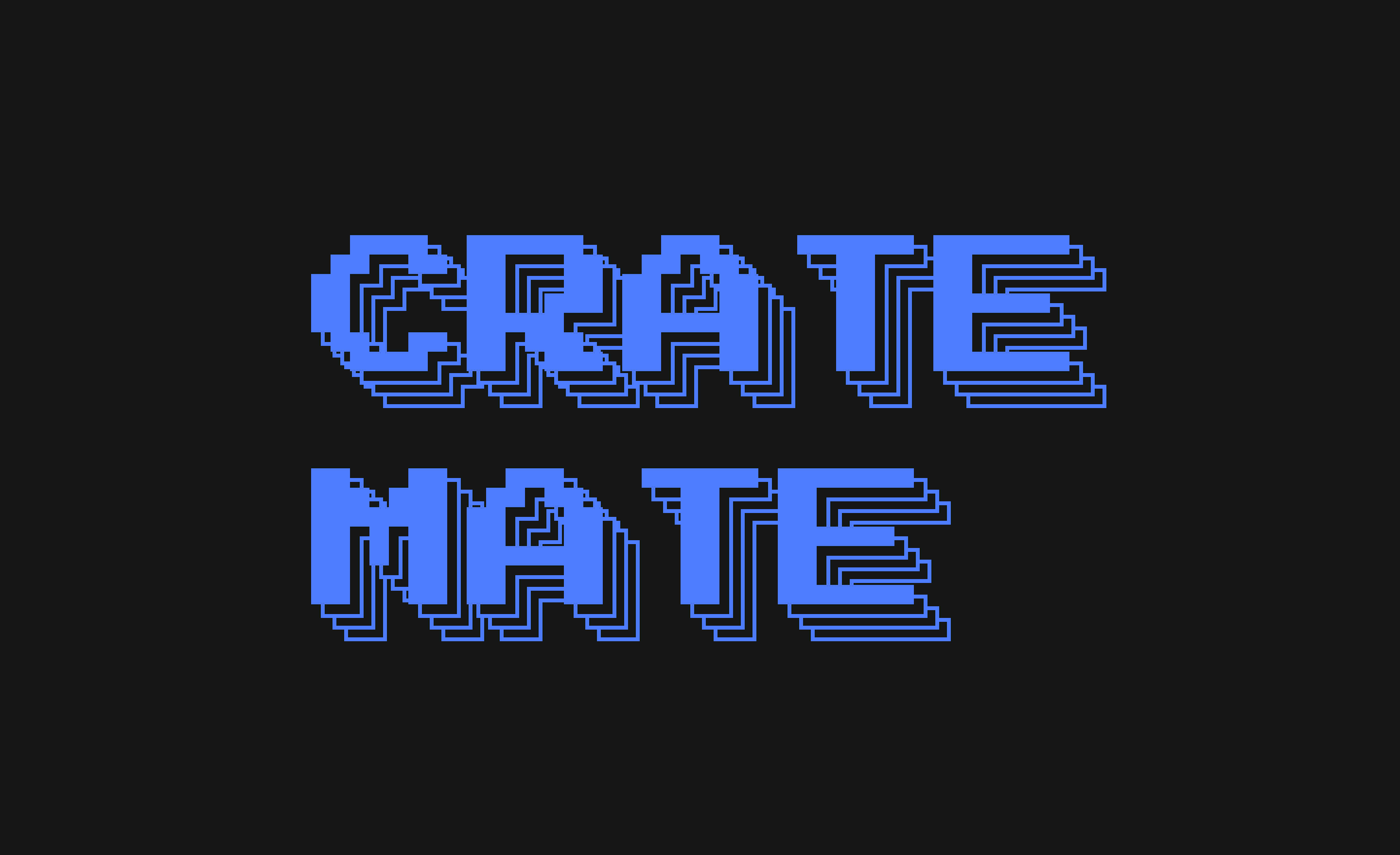 Blue Cratemate wordmark on a dark background