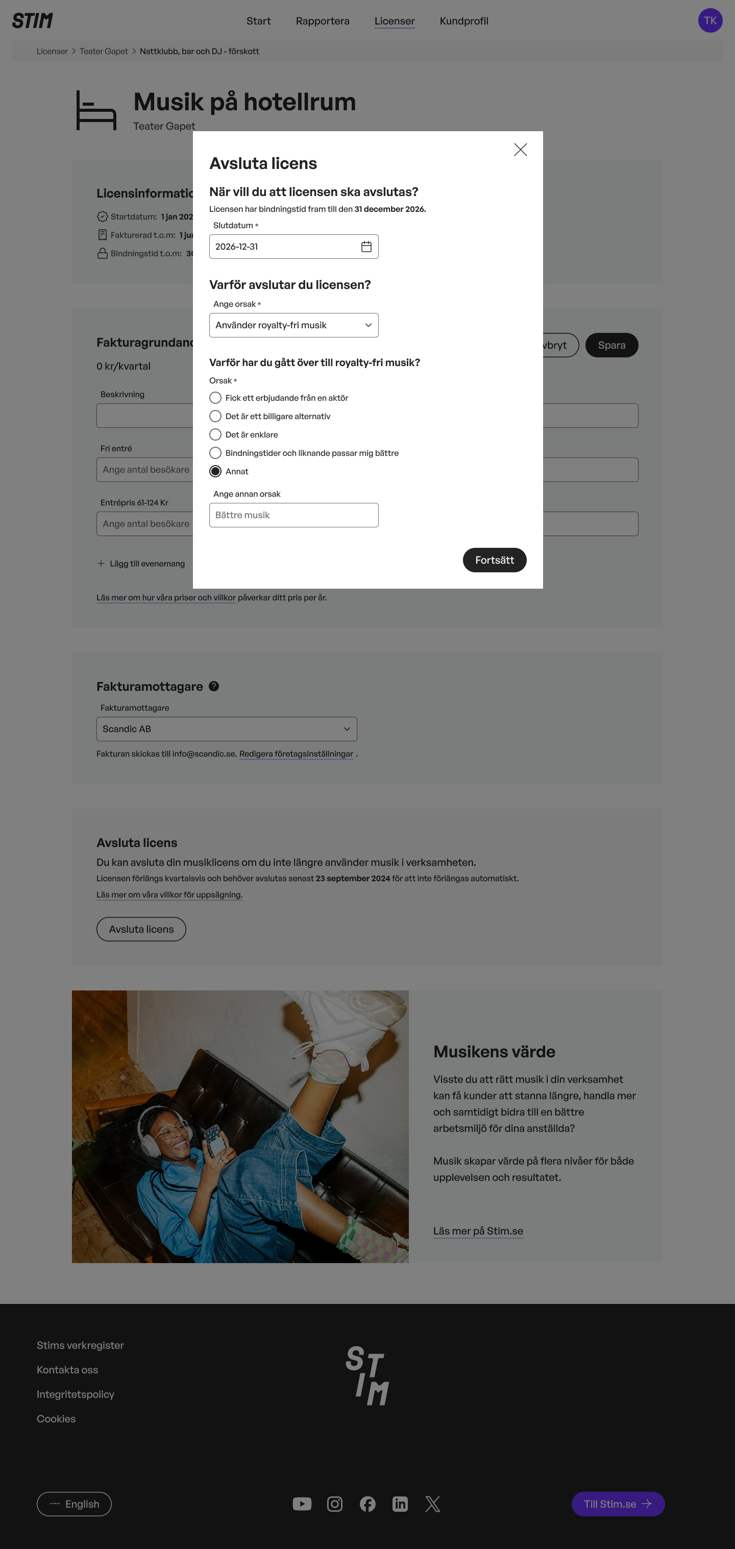 Follow-up questions on the licence page